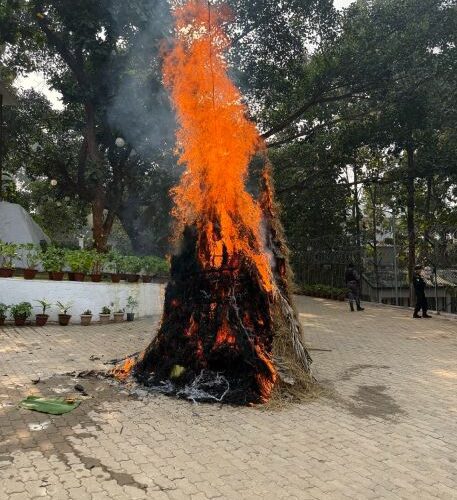 Magh Bihu Meji bonfire and Bhelaghar tradition during Bhogali Bihu in Assam